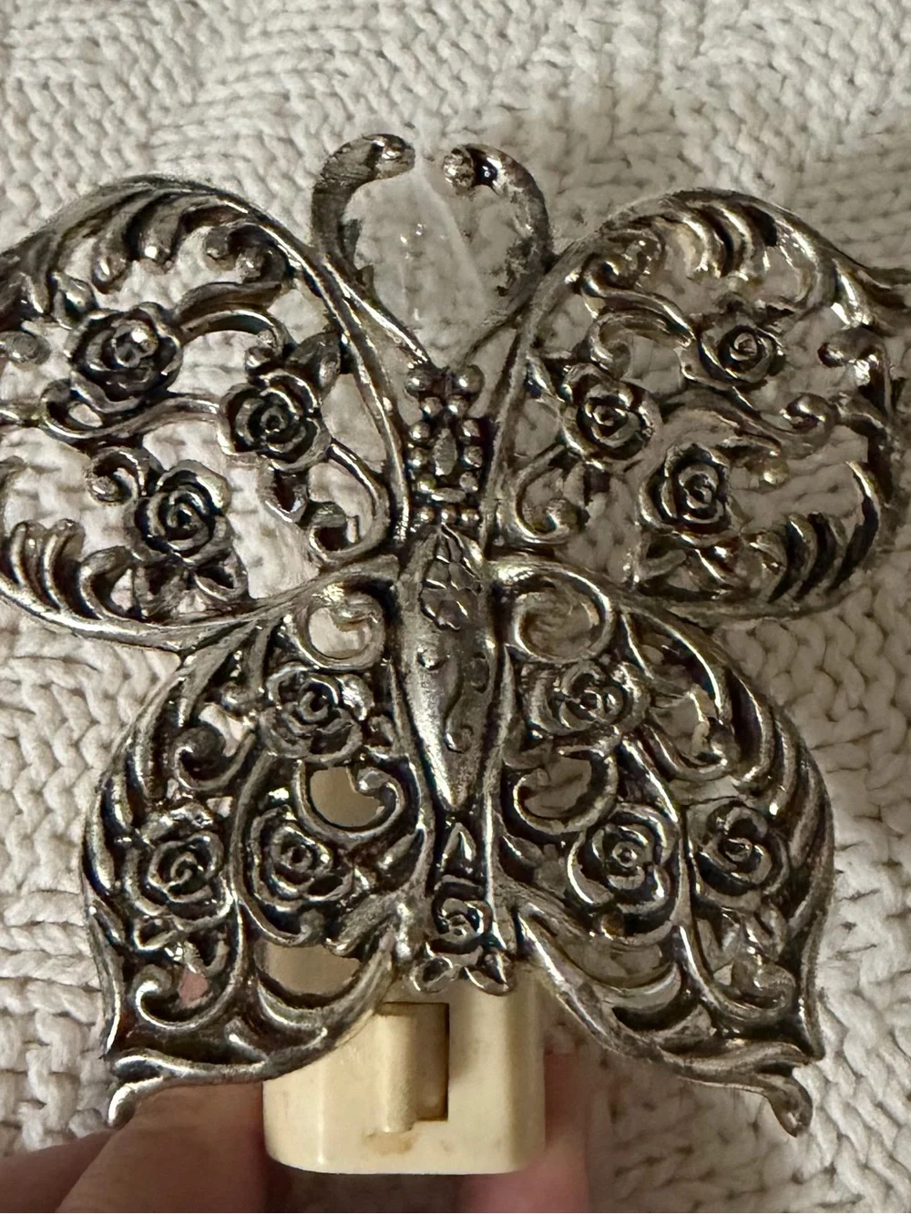 Vintage Silver Butterfly Floral Nightlight